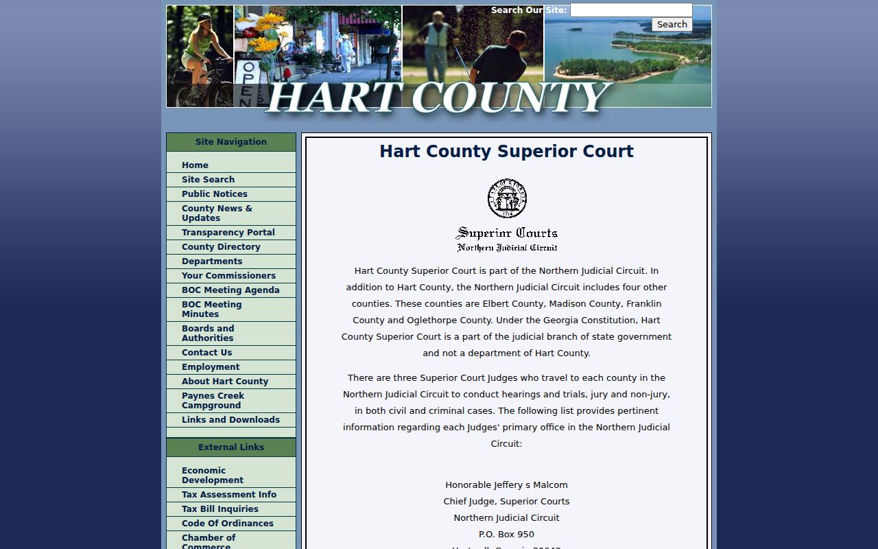 Hart County bench warrant court structure on the Superior Court page