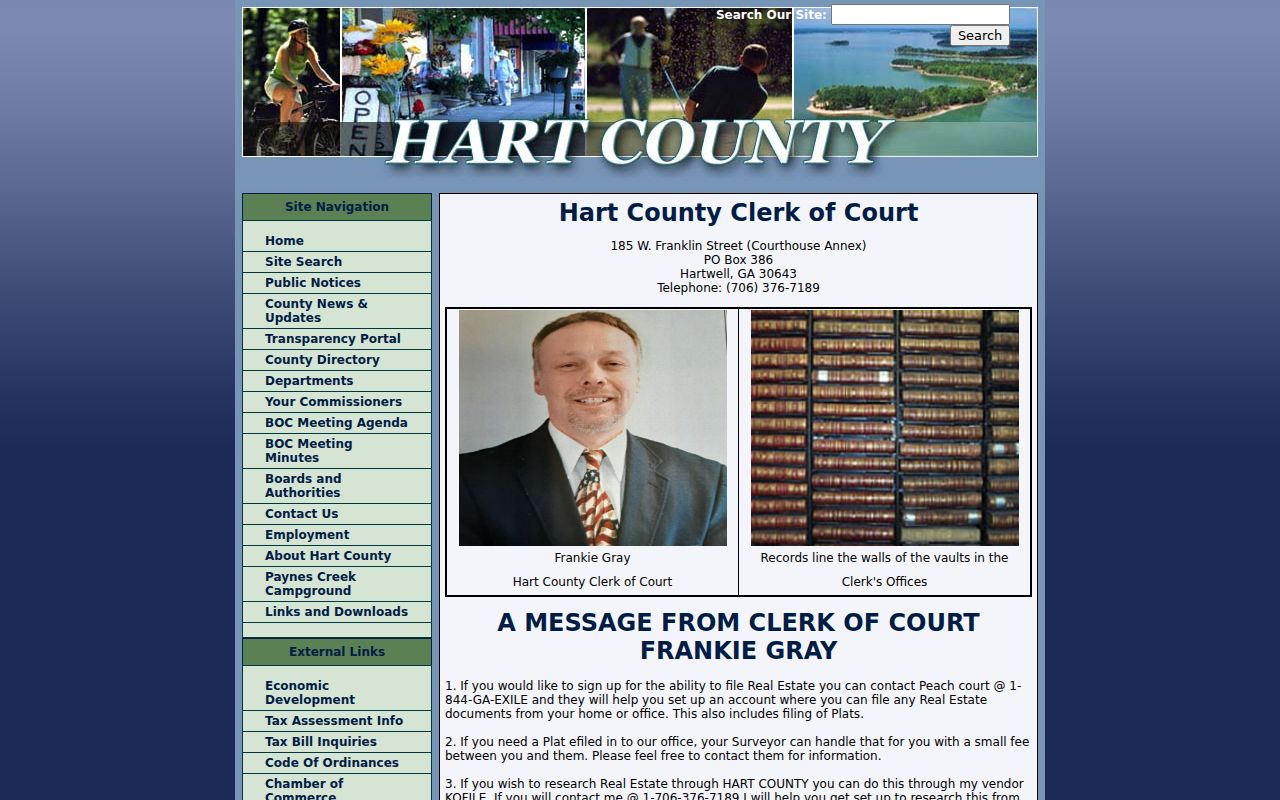 Hart County arrest warrant court record access on the Superior Court Clerk page
