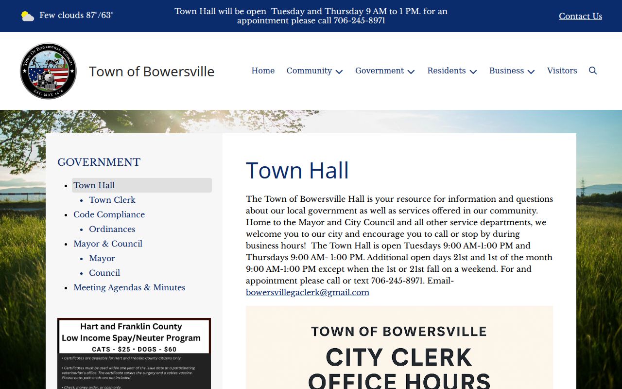 Hart County municipal warrant contact through Bowersville Town Hall