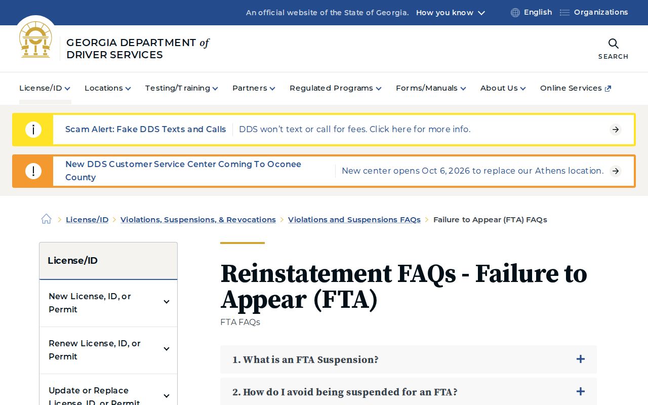 Georgia DDS failure-to-appear release guidance