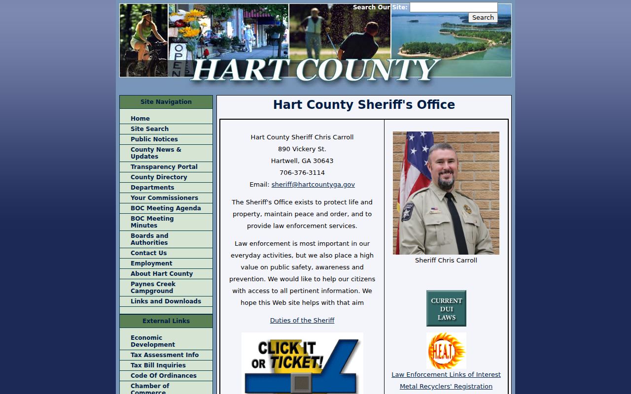 Hart County outstanding warrant contact on the county sheriff page