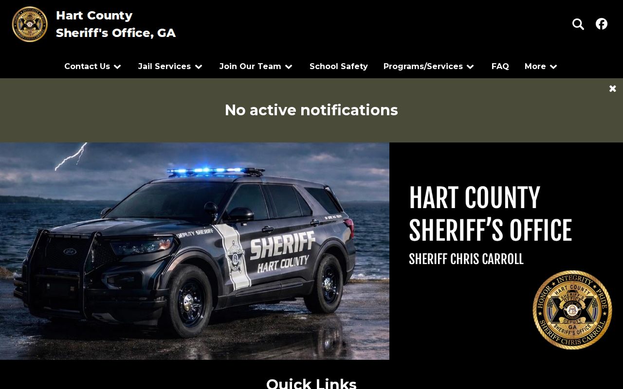 Hart County Sheriff website with general agency navigation